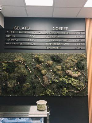 coffee and gelato menu