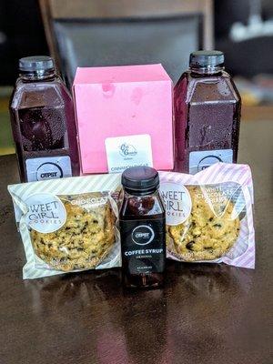 Hibiscus Nitro Tea, Sugarrman Kronuts, Sweet Girl Cookies, and Coffee Syrup