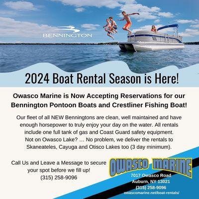 2024 Boat Rental Season is Here!
Call Us and Leave a Message to secure your spot before we fill up!
(315) 258-9096