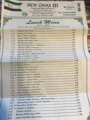 Lunch menu