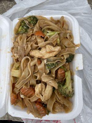 Pad see ew. Basically noodles & soy sauce. I'll be drinking water all night. Not good.