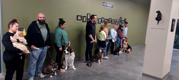 Dog training classes are held in our spacious, 1000 sq/ft training area. We have group and private training classes available.