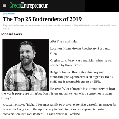 Richard was nominated by the people to be one of the Top 25 Budtenders in the NATION in 2019!