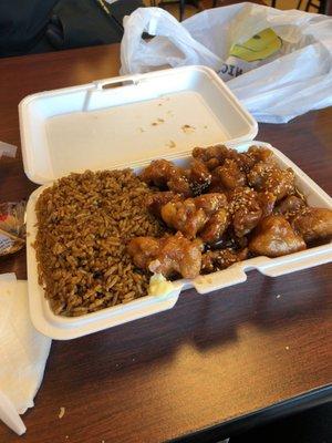 sesame chicken and fried rice