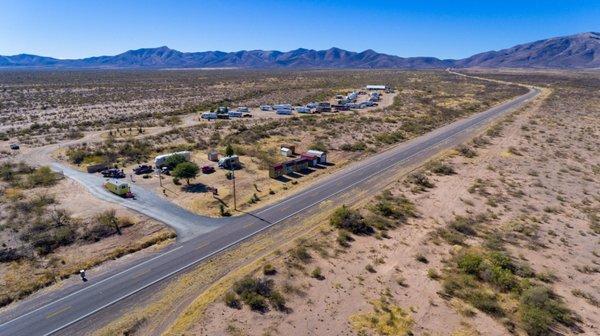 Aerial view of the Desert Oasis RV Park and Campground