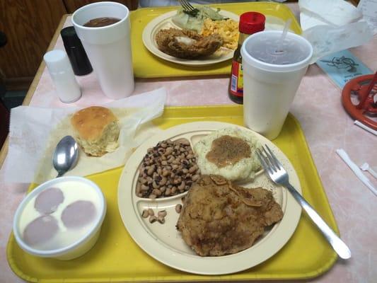 Fried pork chop, and fixings!