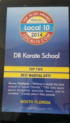 2ND Best Martial Arts Academy by Channel 10 award