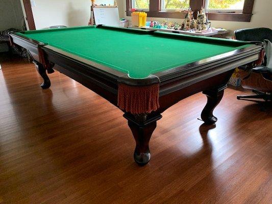 Pool Table Felt Replacement in Green Cloth in El Dorado Hills Ca. Level and Balance Included.