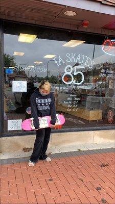 Brand new skateboard outside the shop