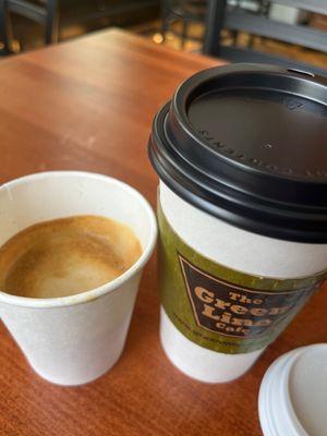 Cortado and a large drip coffee