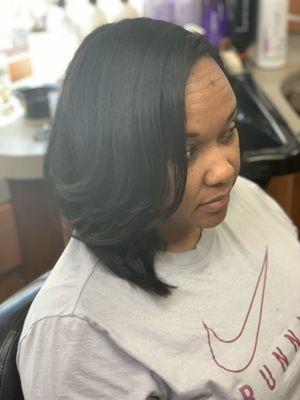 Bob hair cut. Natural hair with a silk press