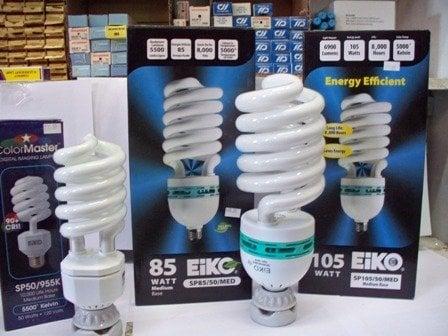 compact fluorescent or CFL. these bulbs come in different kelvins ranging from 27k-65k