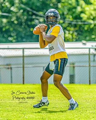 Hulbert High School Riders' starting quarterback at preseason practice in this great photo.