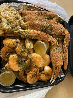 Crab legs and shrimp