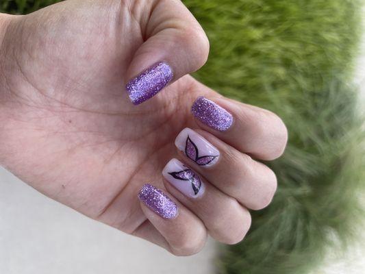 Gel manicure with Butterfly design