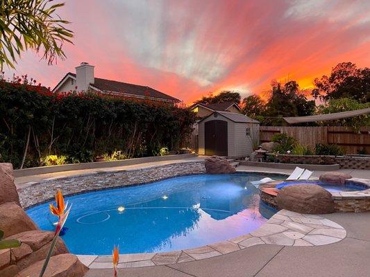 Beautiful pool and sunset