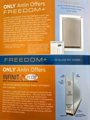 Freedom + Pet Doors. We are an authorized Anlin dealer call us for a free estimate (888) 549-3646