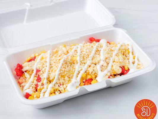 Loaded Mexican Chips  Your choice of chips served with elote   (corn), sour cream, mayo, parmesan cheese and butter