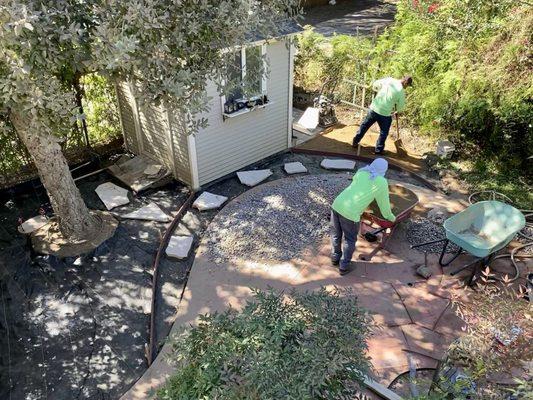 Large stepping stones in place - filler rock going in!