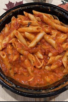 What I got as penne with vodka (more like tomato marinara. All I tasted was tomatoes, no cream or flavor otherwise than tomato)