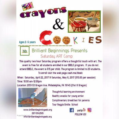 Saturday Art Camp, April 22. Register at cash.me/bbelc Seats are going fast!