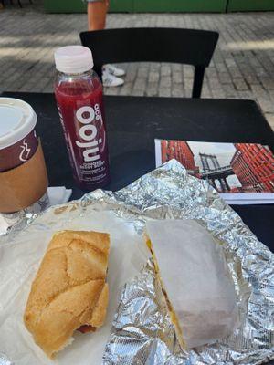 NY classic,  bacon, egg n cheese, coffee light n sweet and some immunity juice.  ;)