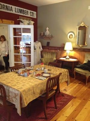 Dining room area with our table set up for breakfast.