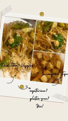 vegetarian?  gluten-free? Yes!    Pad Thai Veggies & Lemongrass Tofu!