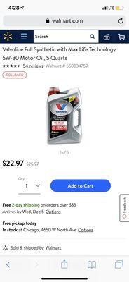 Same oil and it's $22.97 at Walmart so why do they feel the need to charge almost $100? Highly upset with valvoline