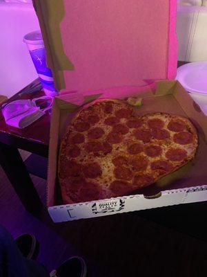 Valentine's Day pizza served!