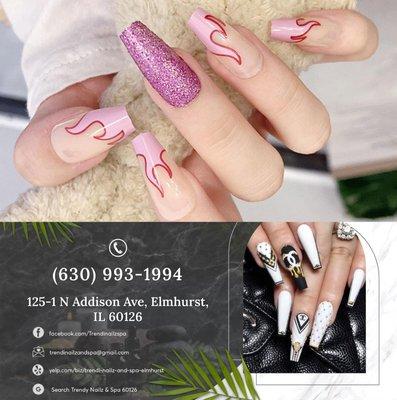 Trendi nailz is always yours to feel happy! Find us at 125 N Addison Ave, Elmhurst, IL 60126. Contact us at (630) 993 1994.