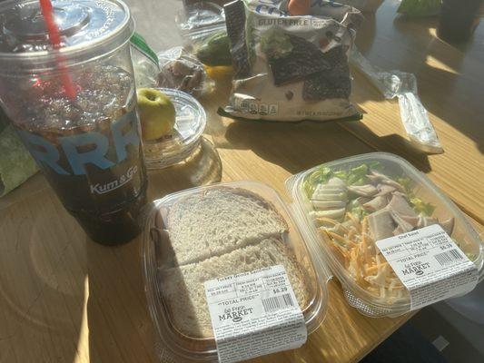 Turkey Gouda sandwich and chef salad ... and an XL Dr Pepper, of course