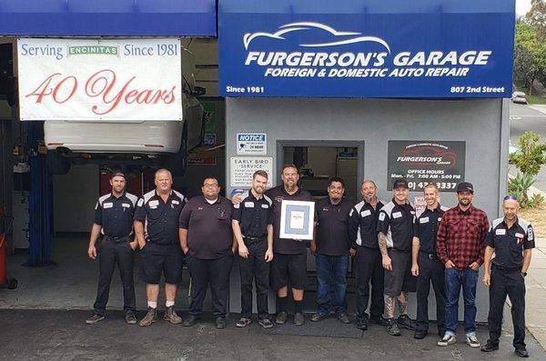 Furgerson's Garage team picture with AAA National Gold Winner award.