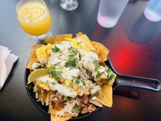 Chilaquiles W/ orange mimosa  (Turkey sausage subbed the carnitas)