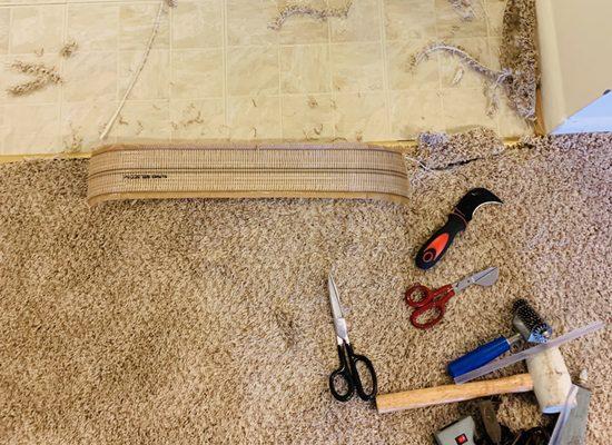 Carpet patching in progress.