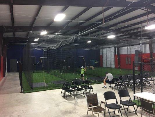 Front Area. 3 Pitching Machines. 3 baseball/ softball cages.