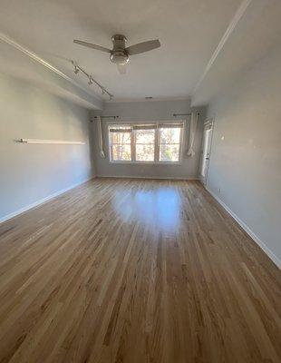 Living room, re-staining existing floors