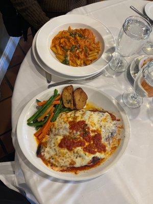 Chicken Parmigiana and Penne alla Vodka