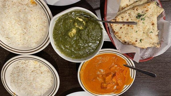 Palak Paneer, Chicken Makhani, Garlic Naan