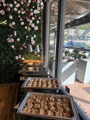 Luncheon setup complete with chafing dishes