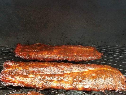 Ribs on the smoker