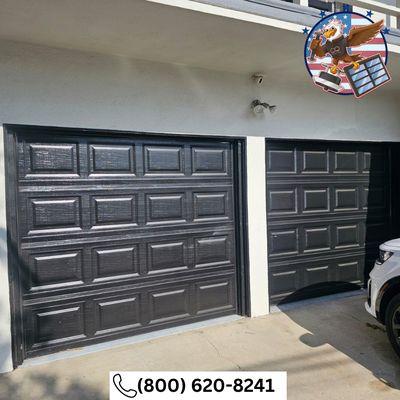 Two single garage doors
Design short panel color black in  city of Lakewood