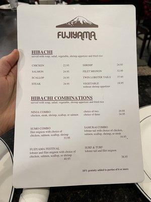 Hibachi Menu