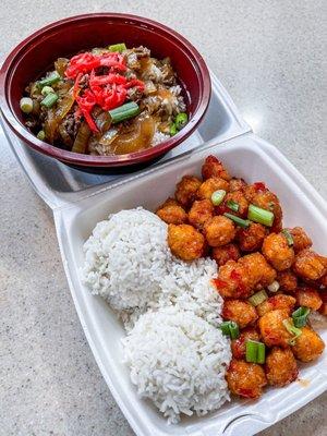 Beef Bowl and Sweet Chili Chicken