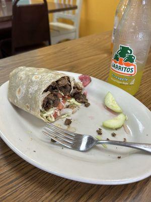 Carne Asada burrito and drink.