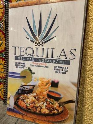 Tequilas Menu with location address and phone.