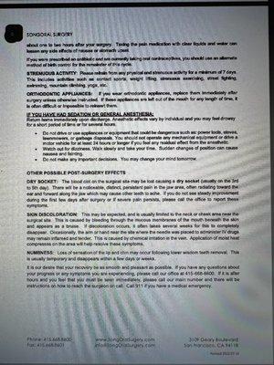 Post op instructions only speak of pain medications generically without specific instructions. (page 2 of 2)