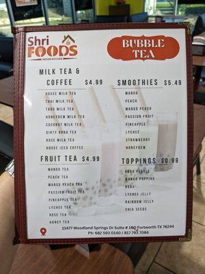 Bubble tea menu.