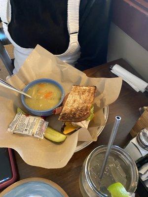 Half sandwich and soup