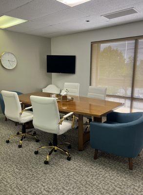 Comfortable meeting room designed for collaboration.